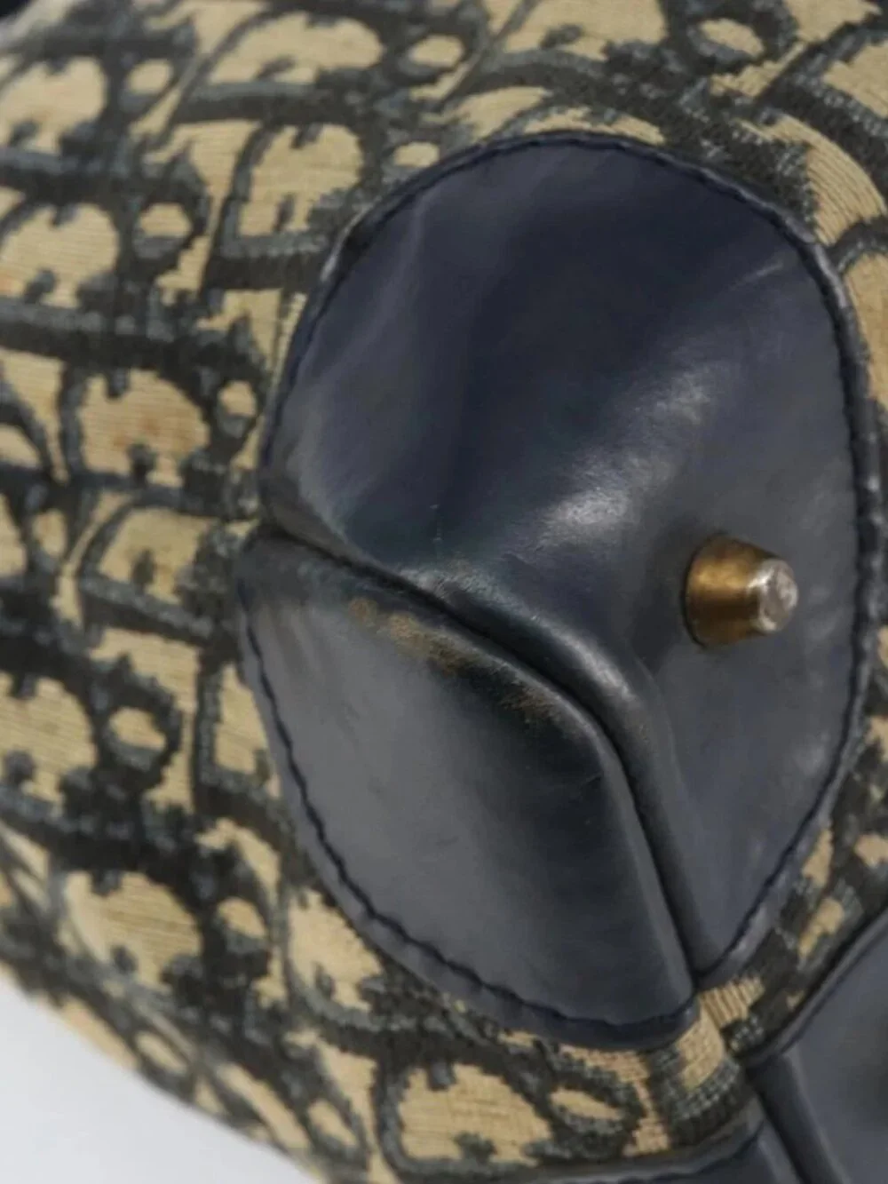 Christian Dior Trotter Canvas Shoulder Bag Navy Gold Auth - Picture 14 of 16